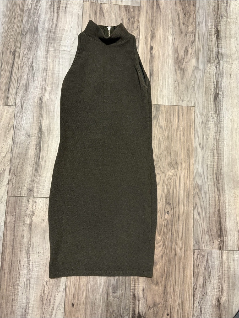 Sleeveless Olive High-Neck Bodycon Dress